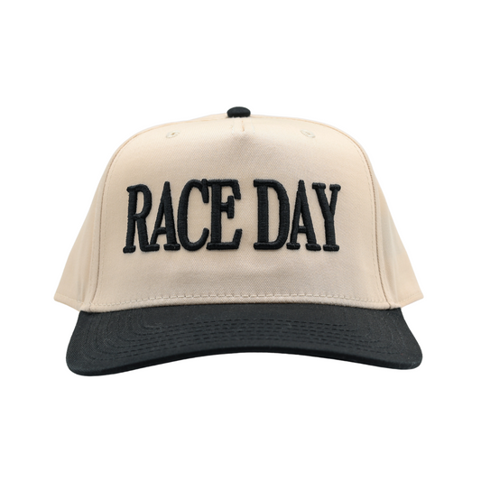 RACE DAY Hat - Cream Hat w/ Black Stitching