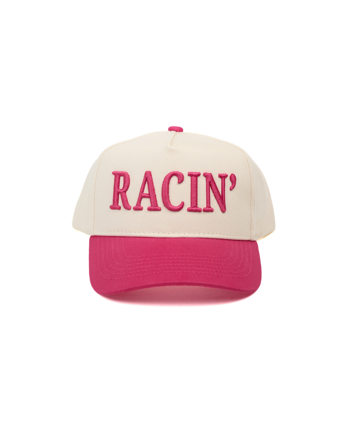 Race Royalty™ RACIN' Hat in Racin' Raspberry, cream with raspberry accent and signature puff embroidery