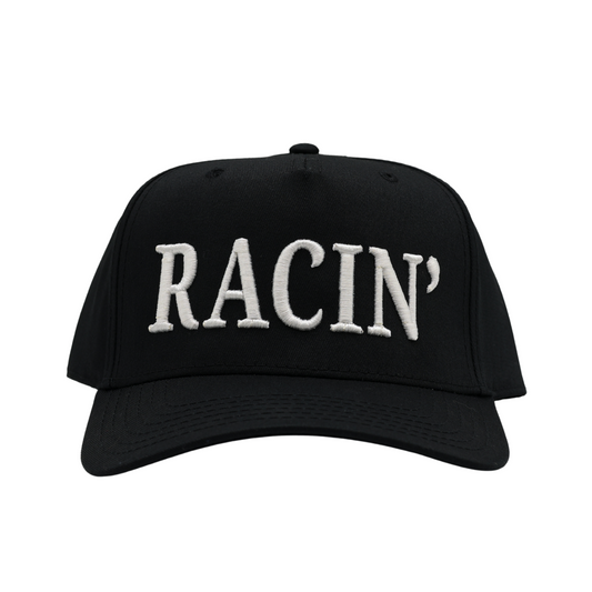 RACIN' Snapback Hat - Black Hat w/ White Stitching