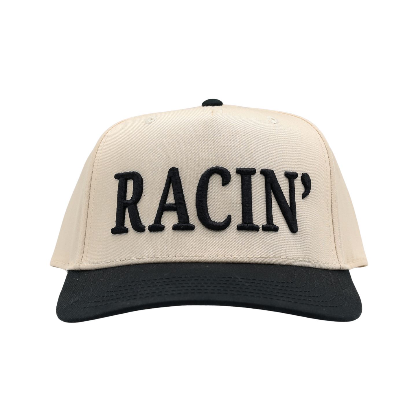 RACIN' Snapback Hat - Cream Hat w/ Black Stitching
