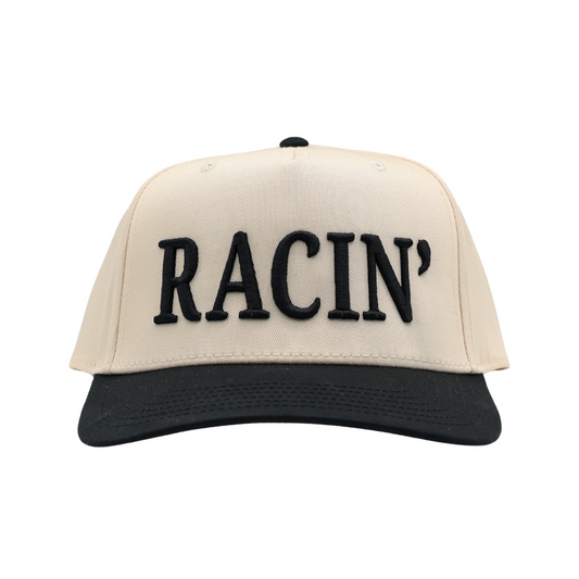 RACIN' Snapback Hat - Cream Hat w/ Black Stitching