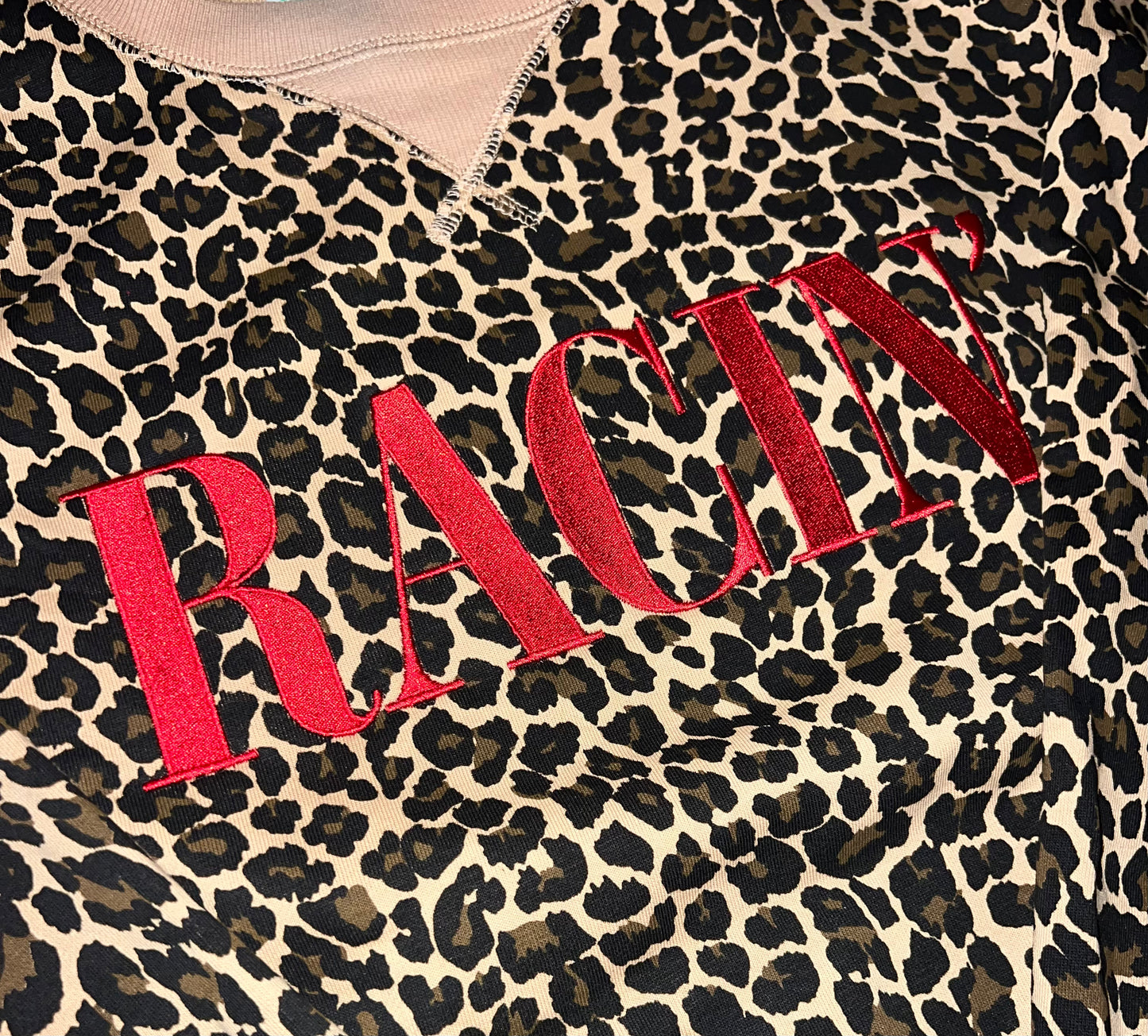 RACIN' Embroidered Crewneck - Leopard/Red
