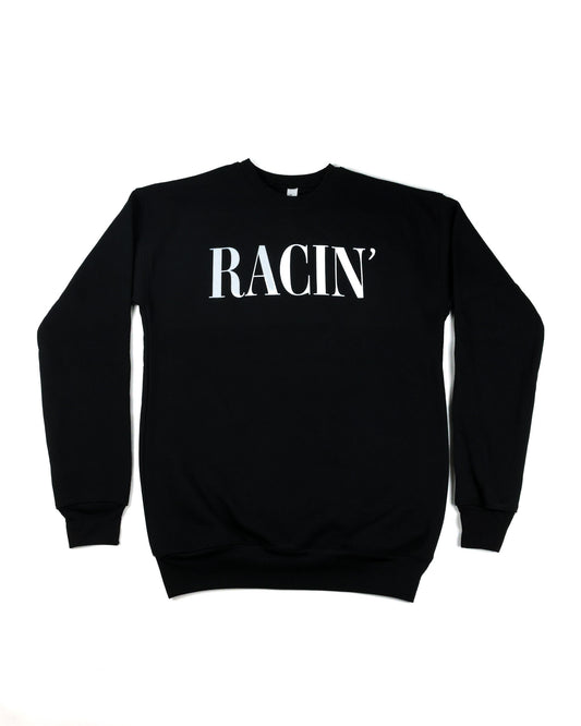 Racin' Crewneck, black with white graphic