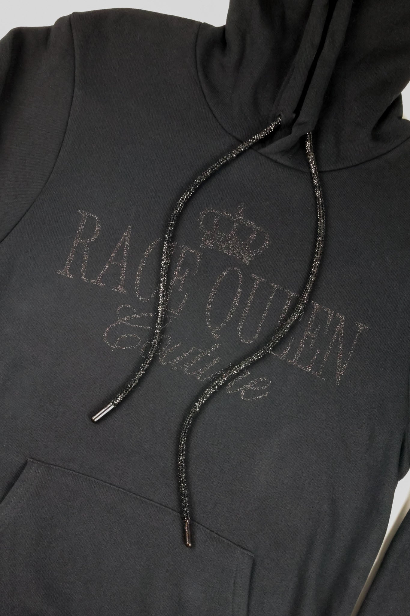Race Queen Couture black glitter hoodie
