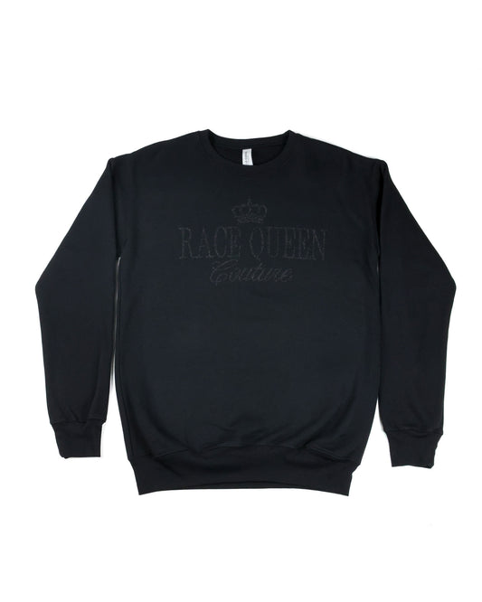 Race Royalty™ RQC Black on Black Glitter Crewneck with glitter RQC logo on premium Bella + Canvas fleece