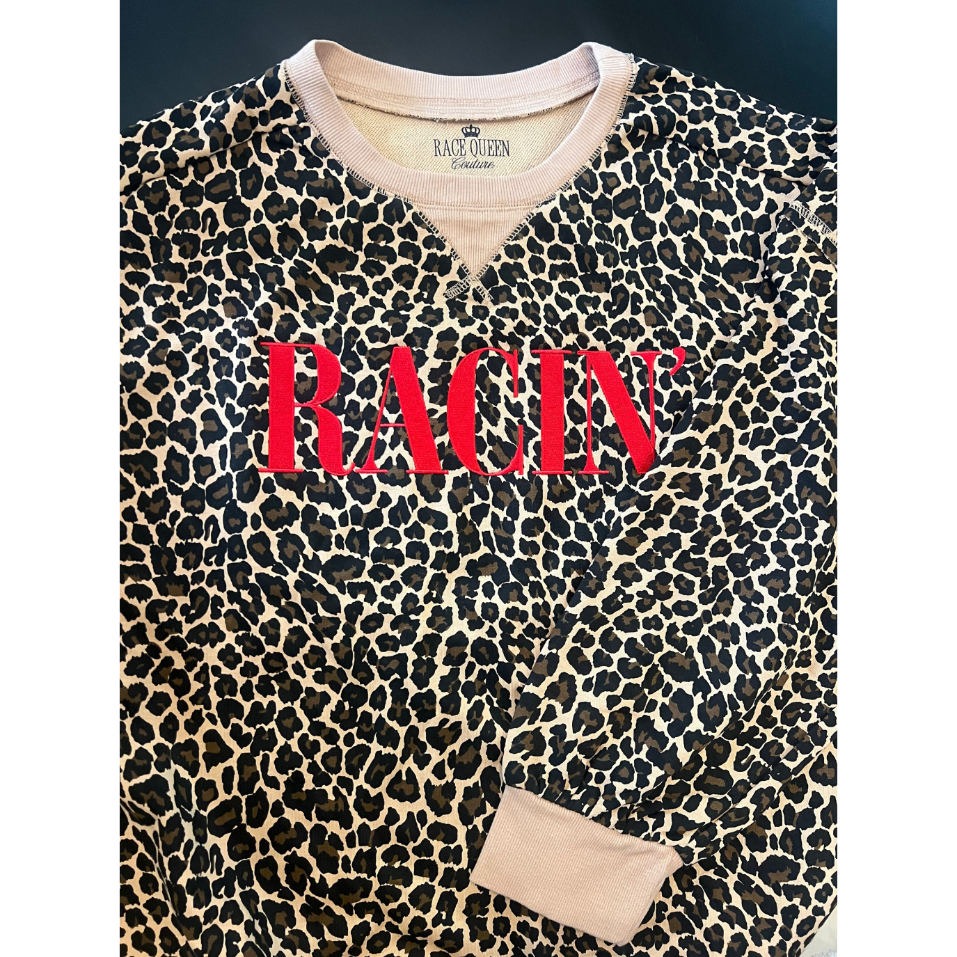 RACIN' Embroidered Crewneck - Leopard/Red
