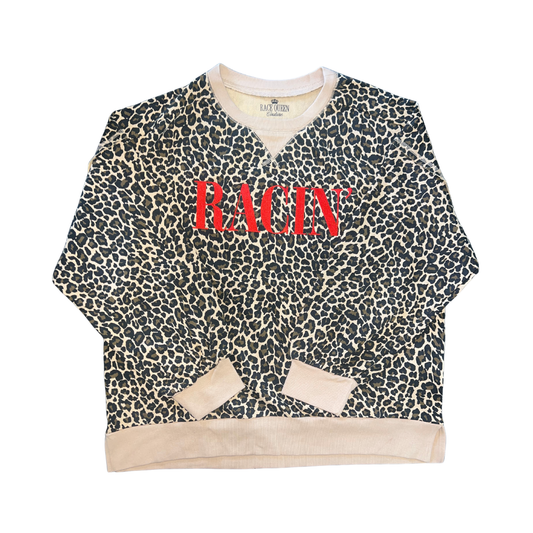 RACIN' Embroidered Crewneck - Leopard/Red