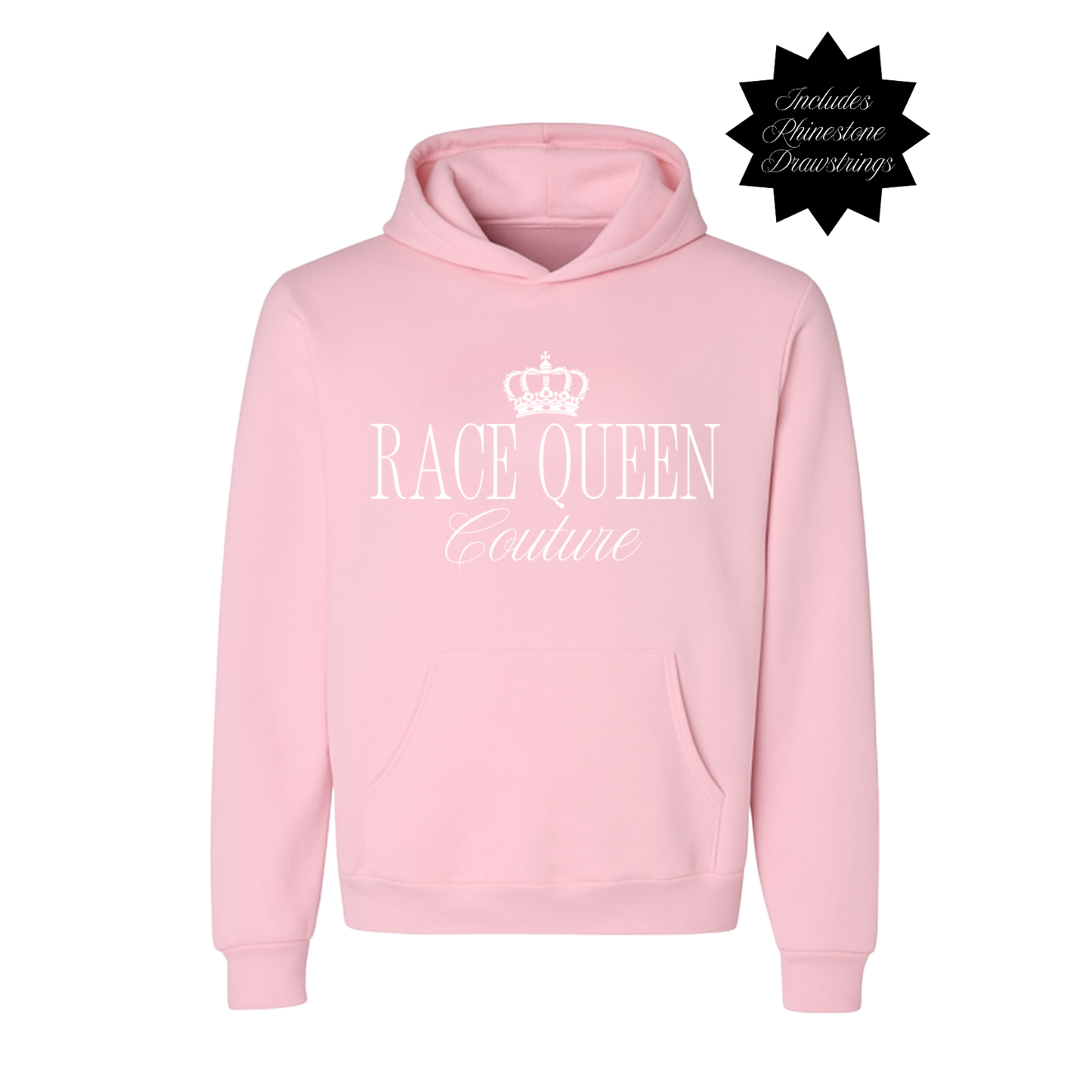 RQC Hooded Sweatshirt with Rhinestone Drawstrings - Pink