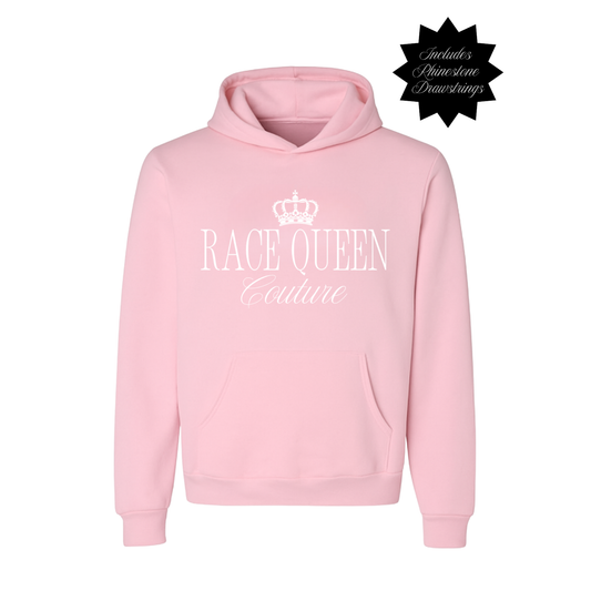 RQC Hooded Sweatshirt with Rhinestone Drawstrings - Pink