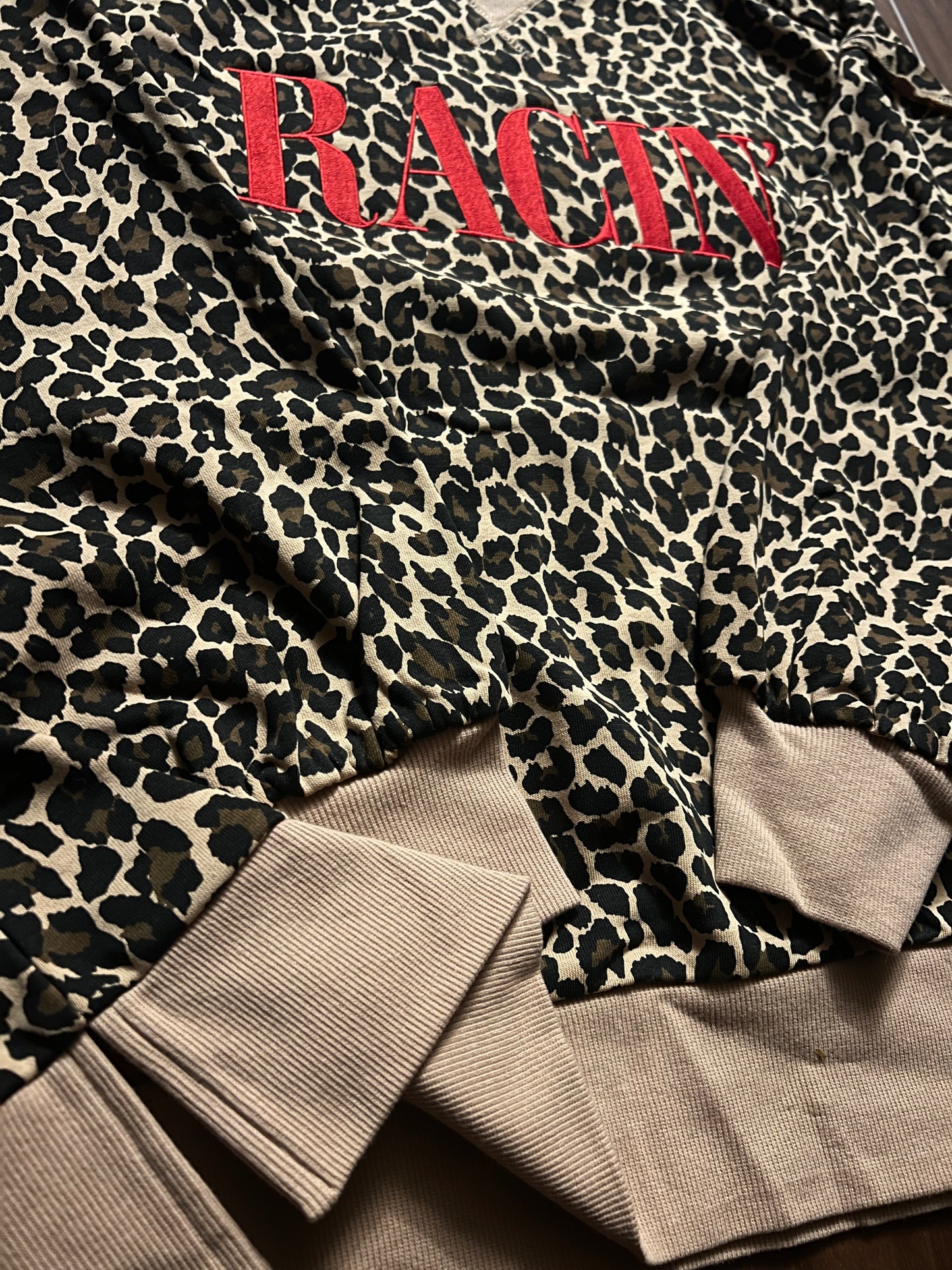 RACIN' Embroidered Crewneck - Leopard/Red