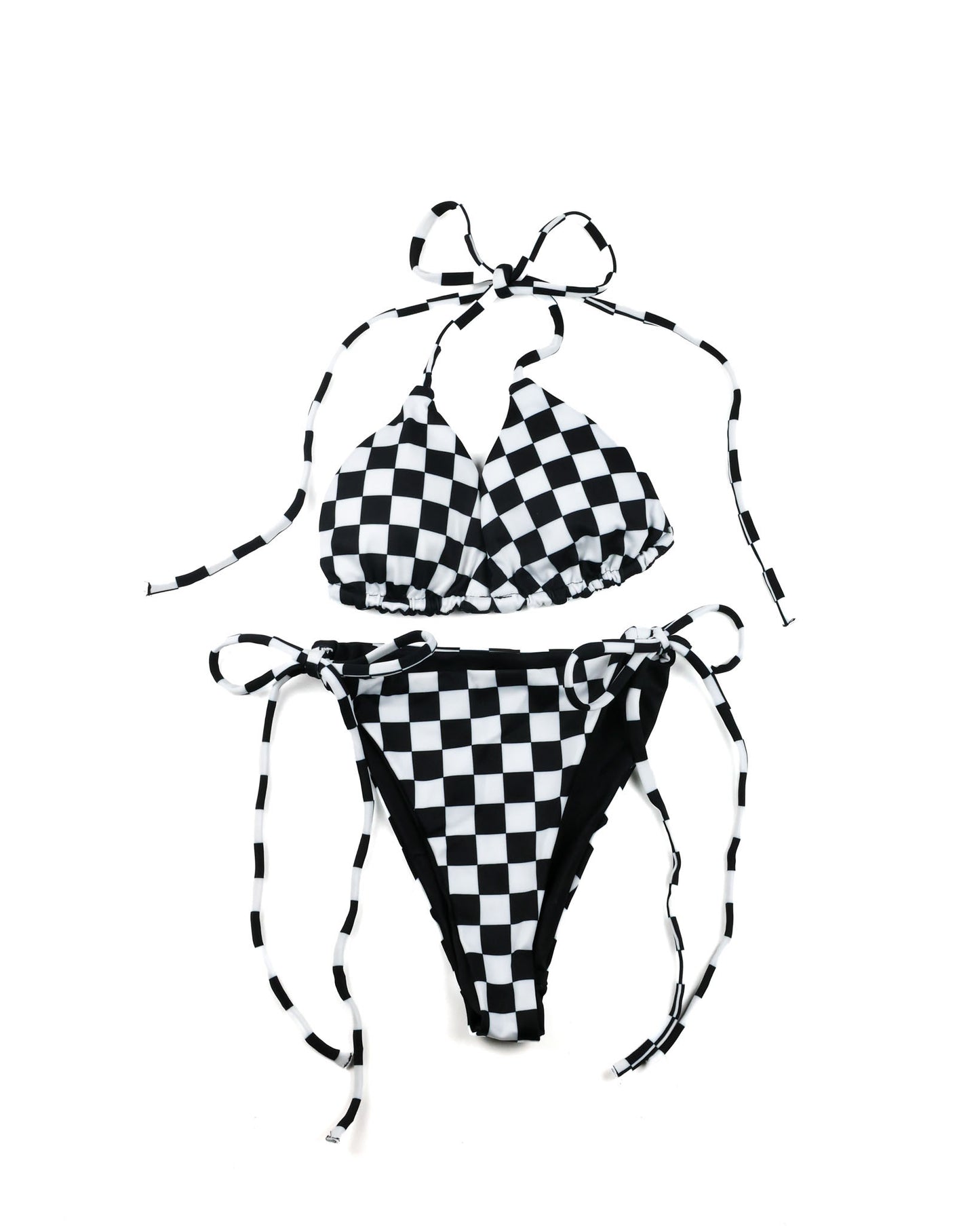 Checkered string bikini with bikini top with removable padding, UPF 50+ recycled polyester"