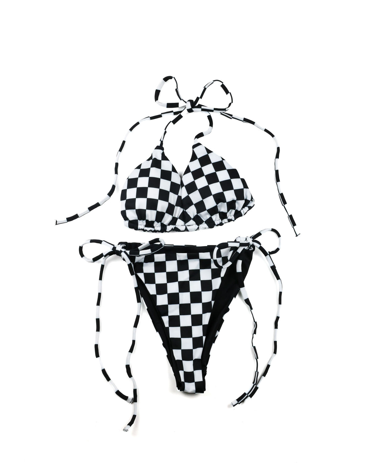 Checkered string bikini with bikini top with removable padding, UPF 50+ recycled polyester"