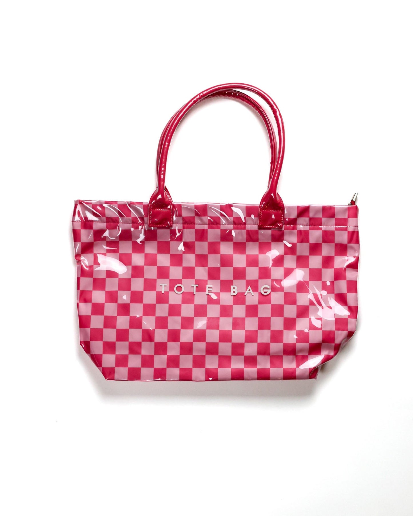 Checkered print bag with zipper closure, pink