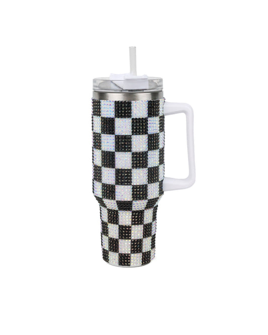 Checkered Rhinestone Tumbler