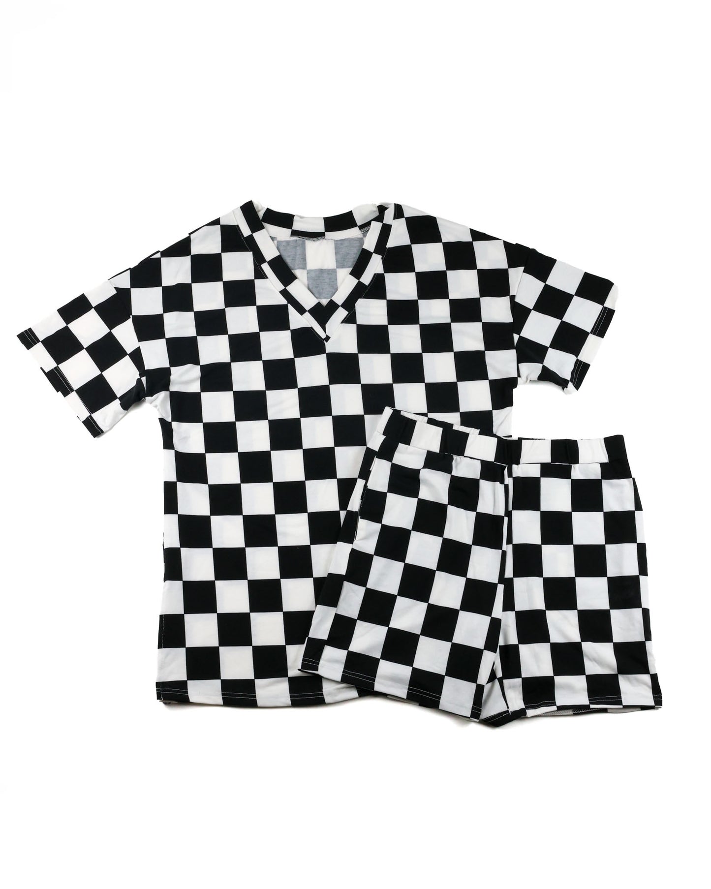 Checkered V-Neck Lounge Set