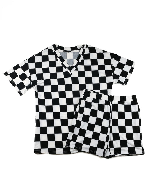 Checkered V-Neck Lounge Set