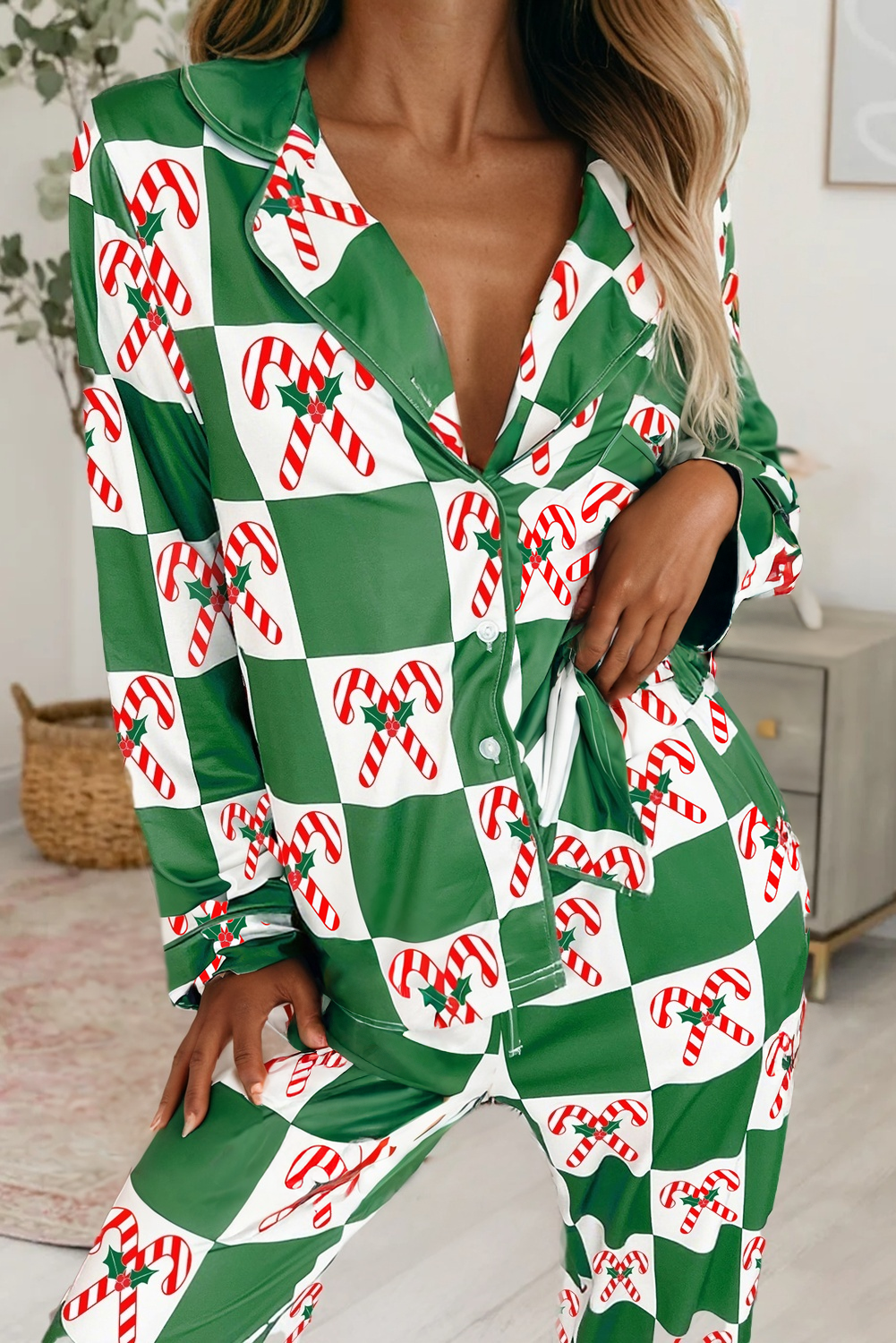 Checkered Candy Cane Holiday Pajama Set