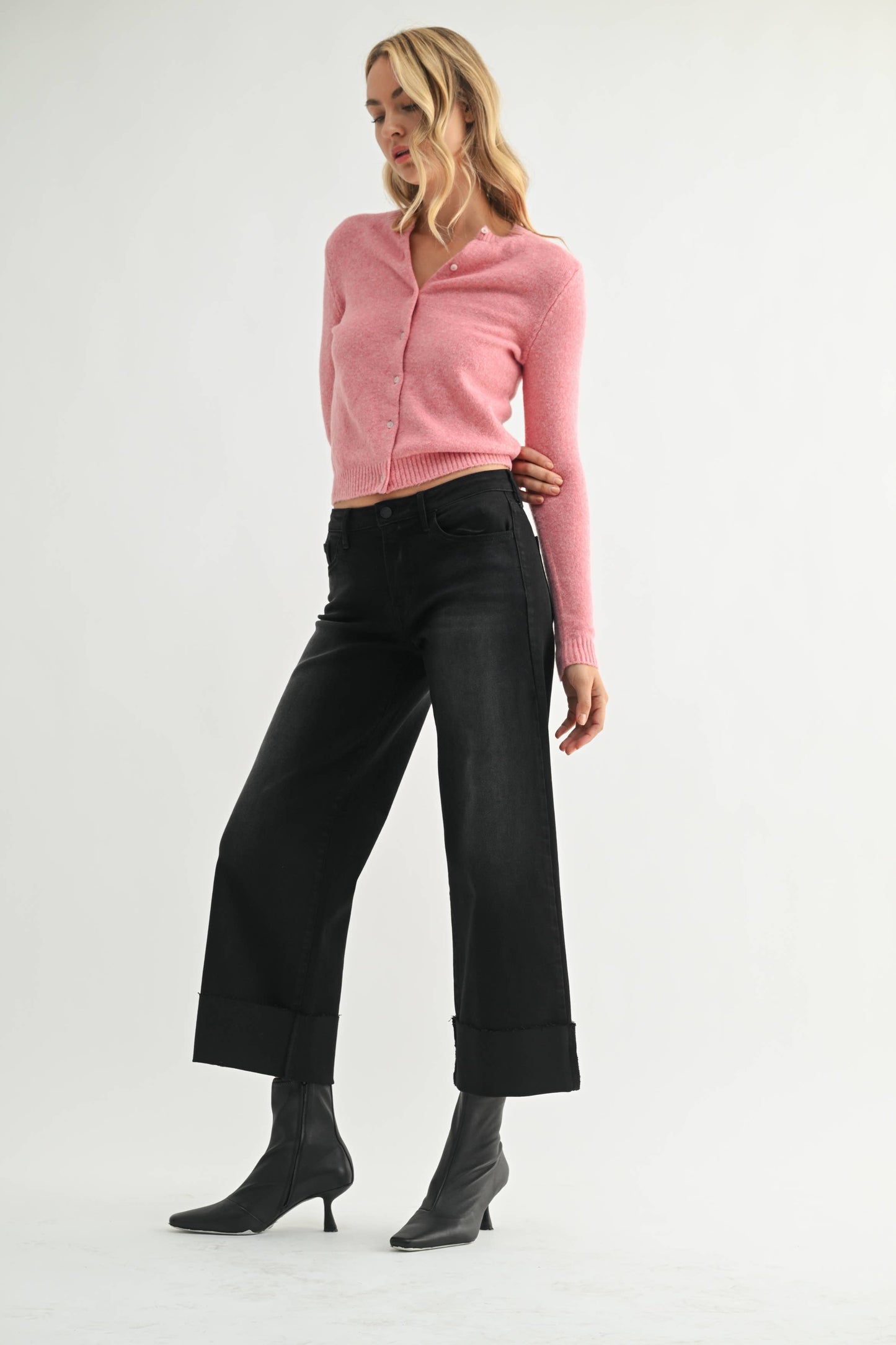 Just Black Denim Scissor Cut Cuffed Wide Leg - Washed Black