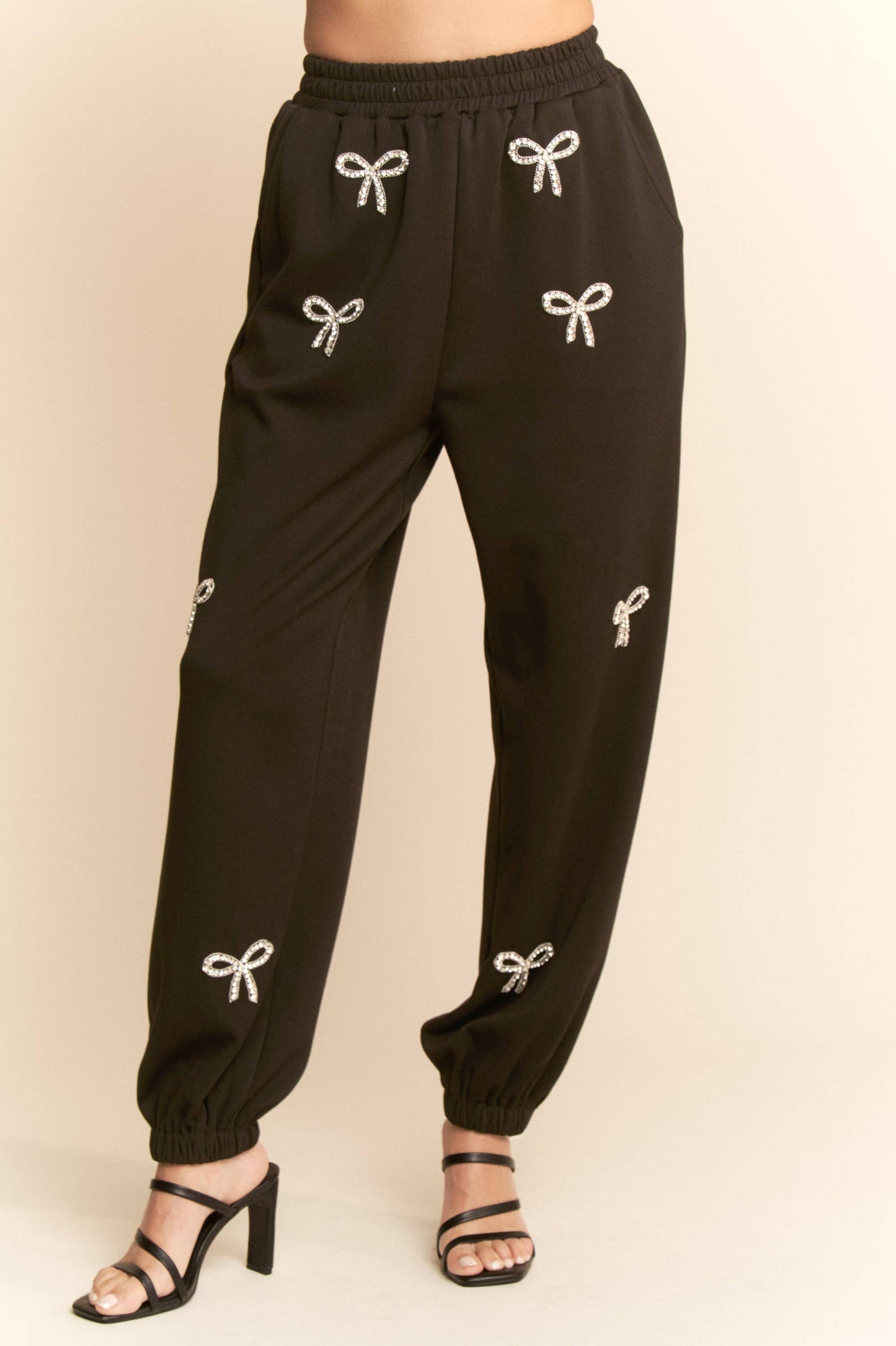 Rhinestone Bow Knit Sweatsuit Set